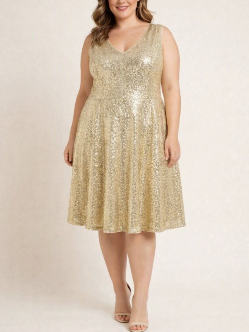 Dressever Sparkly Gold Sequin Cocktail Dress Size M (40” Bust) Glam Party Style